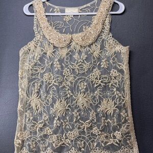 Moulinette Soeurs Silver and pearl Embellished Sleeveless‎ see through Blouse